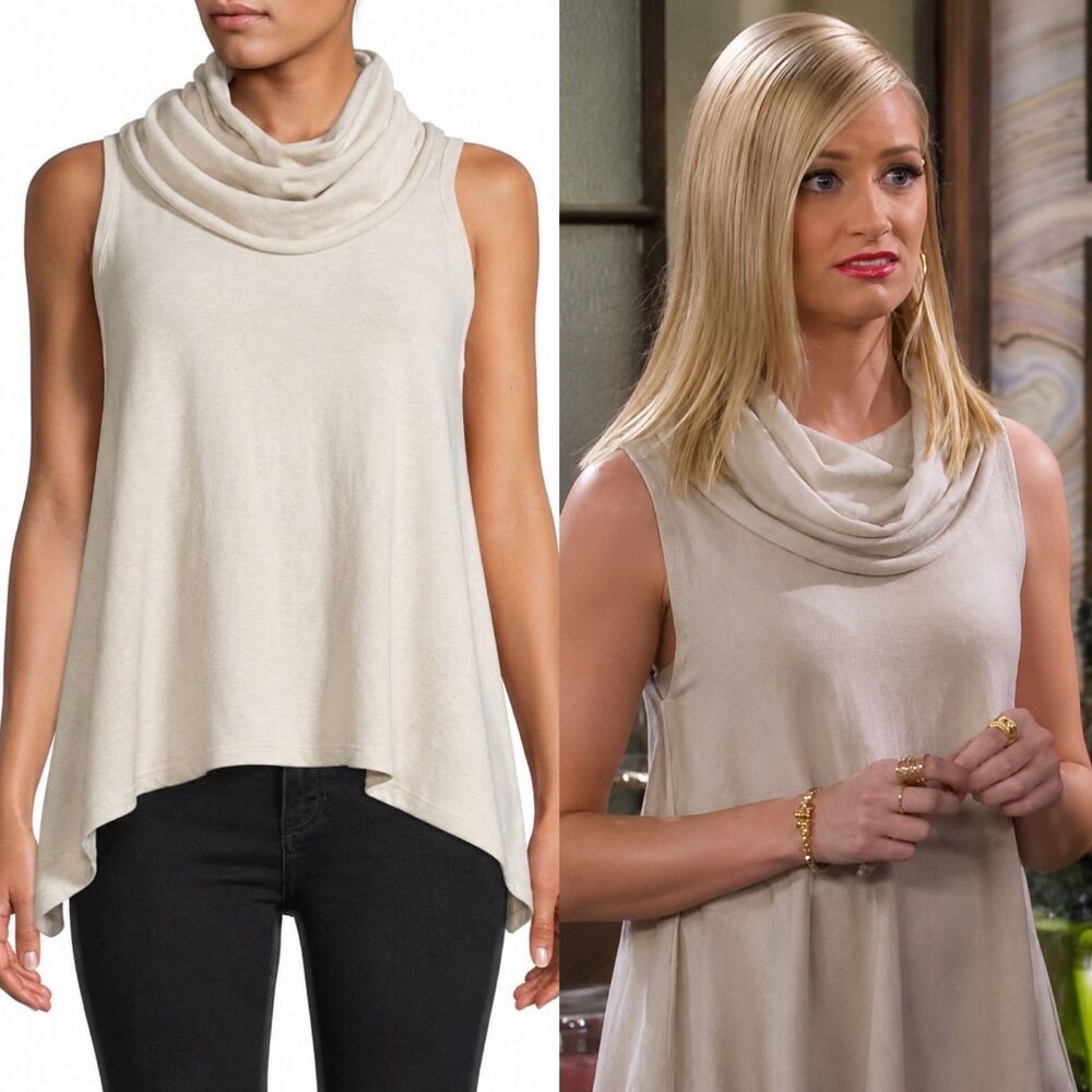 Alice + Olivia Sharry Tan Cashmere Blend Cowl Neck Tunic Sweater Quiet Luxury S